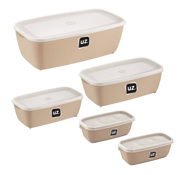 Set 5 contenedores multiuso con tapa UZ Utilidades café