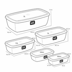 Set 5 contenedores multiuso con tapa UZ Utilidades café