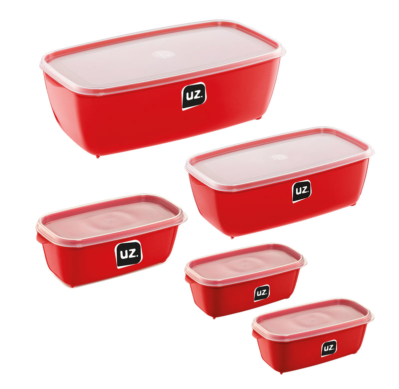 Set 5 contenedores rectangulares con tapa UZ Utilidades rojo