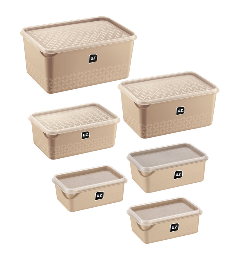 Set 6 contenedores multiuso con tapa UZ Utilidades marrón