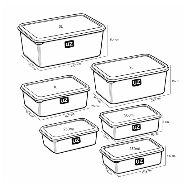 Set 6 contenedores multiuso con tapa UZ Utilidades café