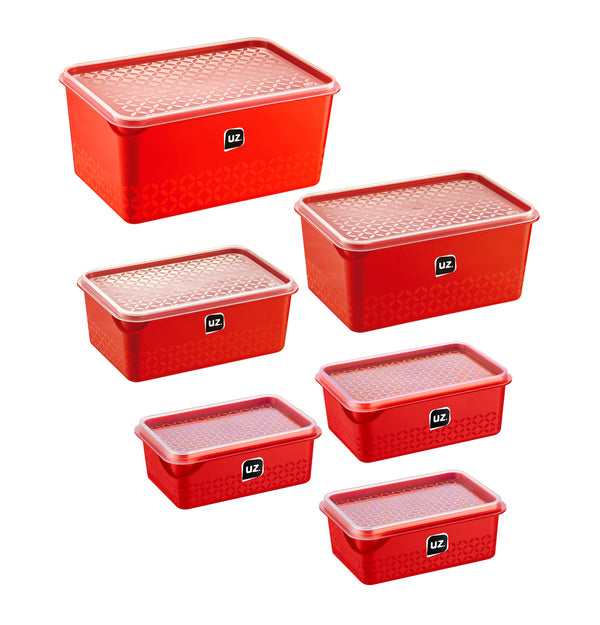 Set 6 contenedores multiuso con tapa UZ Utilidades rojo