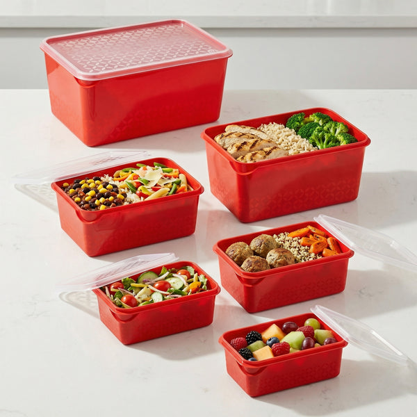 Set 6 contenedores multiuso con tapa UZ Utilidades rojo