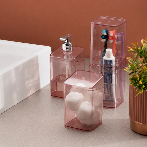 Set baño 5 piezas UZ organizador baño rosa moderno