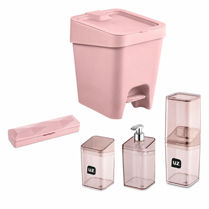 Set baño 5 piezas UZ organizador baño rosa moderno