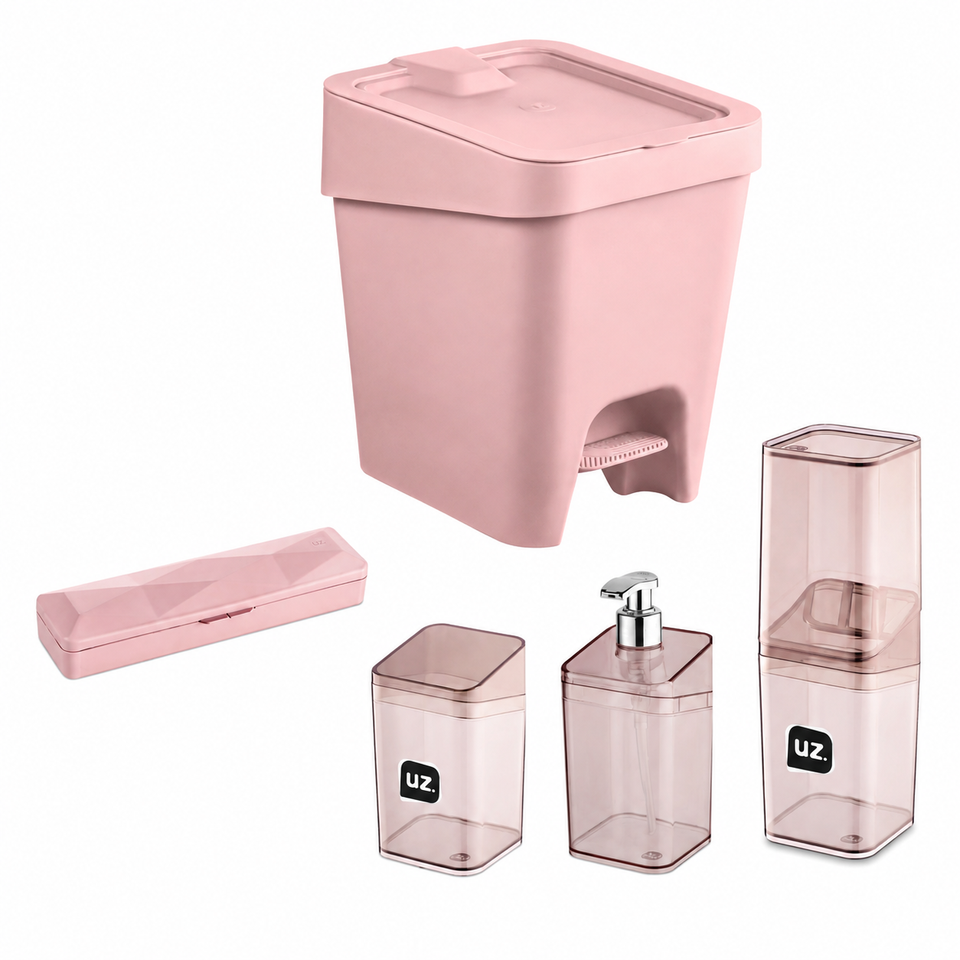 Set baño 5 piezas UZ organizador baño rosa moderno