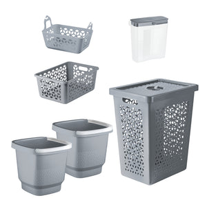 Set lavandería 6 piezas UZ gris cesto ropa baldes