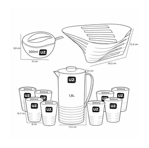 Set desayuno 11 piezas UZ jarra vasos frutero azúcar