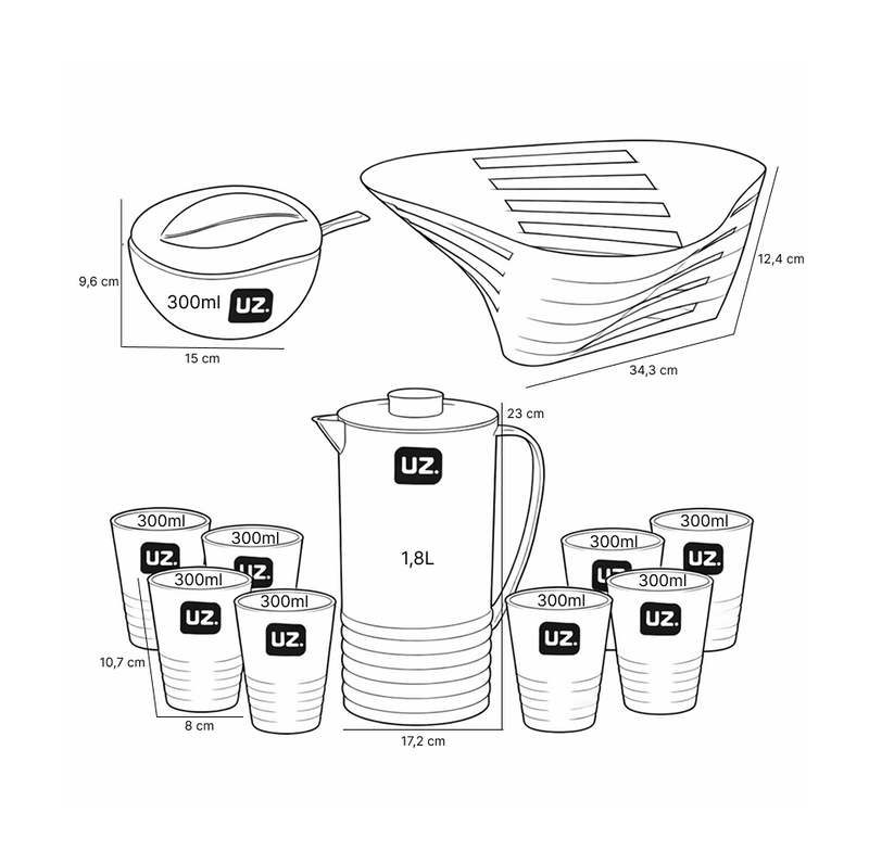 Set desayuno 11 piezas UZ jarra vasos frutero azúcar