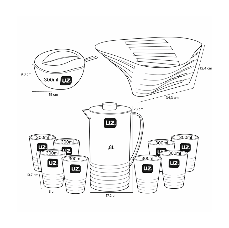 Set desayuno 11 piezas UZ jarra vasos frutero azúcar